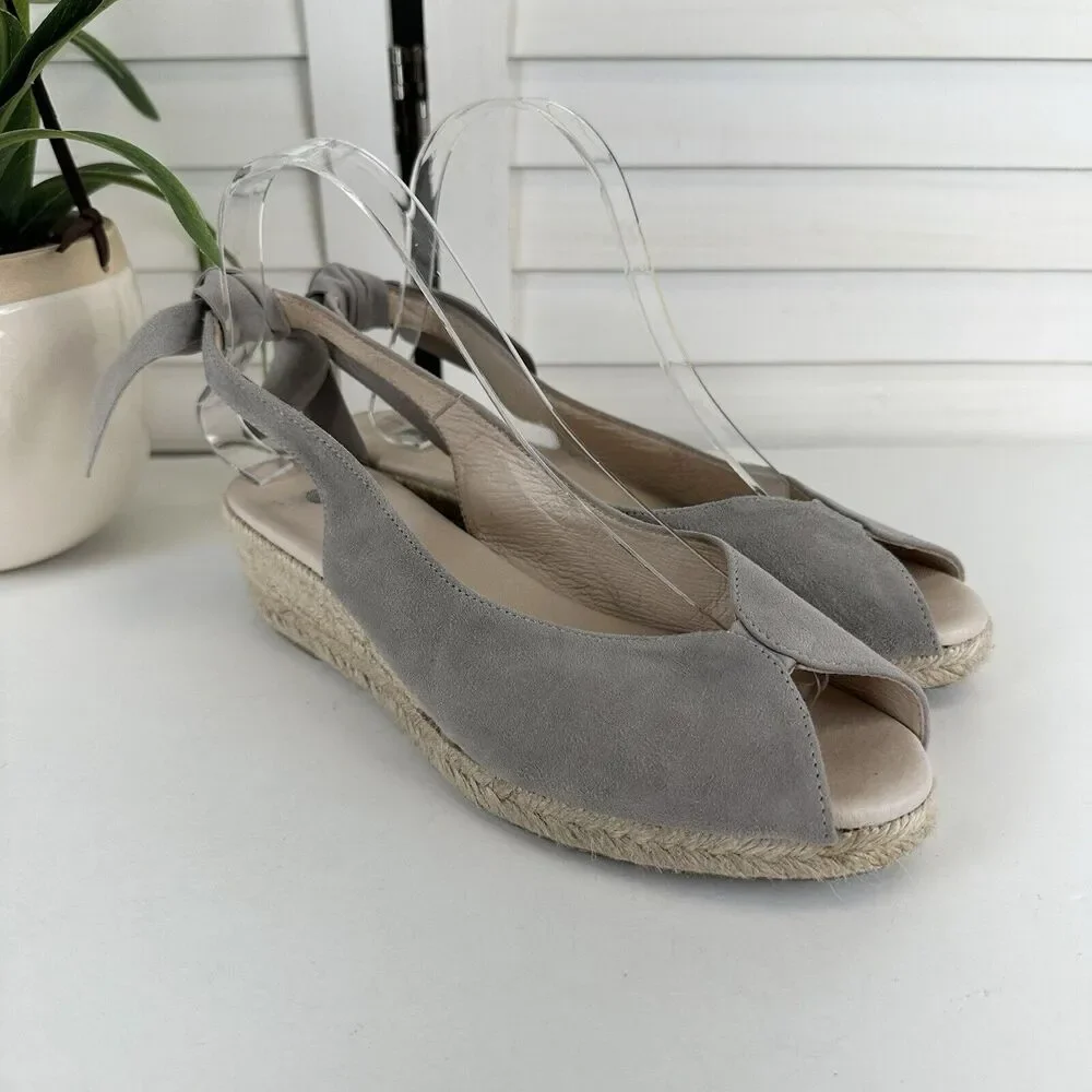 Eric‎ Michael Gray Slingback Wedge Peep Toe Sandal Comfort Shoe EU 39 US 8.5-9